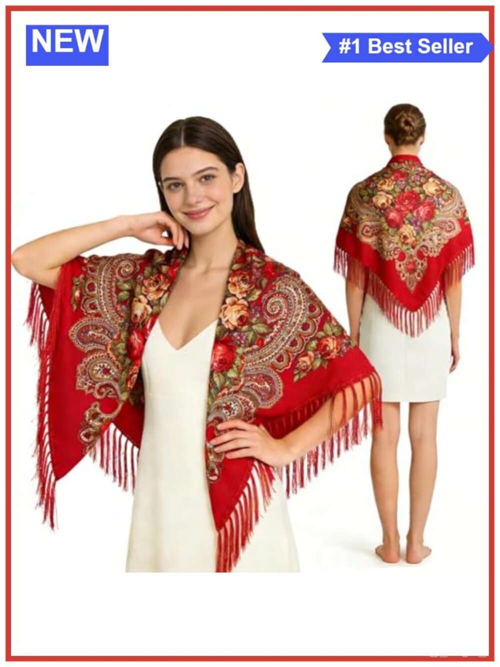 Russian Style Muffler Warm Scarf Tassel Women's Traditional Shawl Wrap Fringes